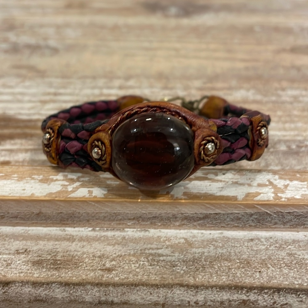 Vintage Braided Rope Leather Cat’s Eye Bracelet